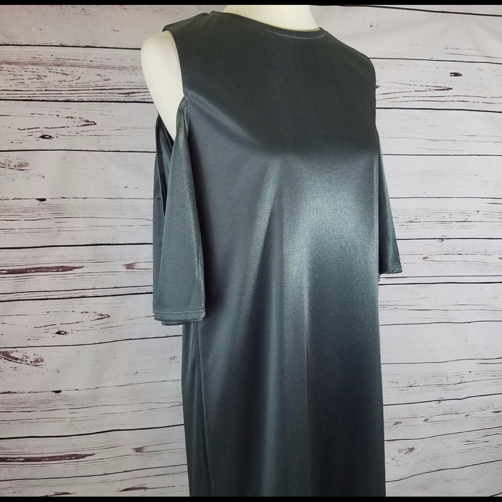 Silver Zara Trafaluc silky cold shoulder dress, M